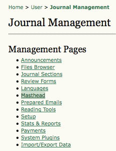 Management Pages: Masthead