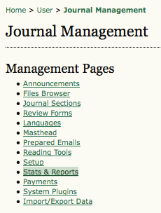 Journal Management Pages: Stats & Reports