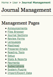 Management Pages: Subscriptions