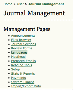 Management Pages: Languages