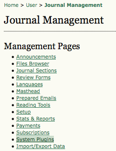 Journal Management Pages: System Plugins