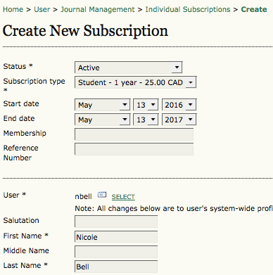 Create New Subscription