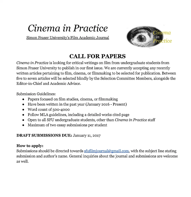 Cinema in Practice Call for Papers