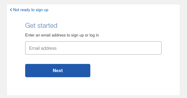 The PayPal business account email registration field.