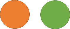 Um círculo laranja e um círculo verde sem texto.