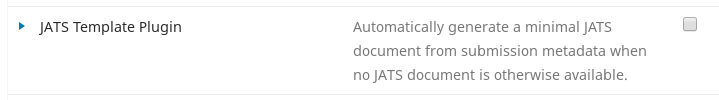 JATS Template Plugin dans la liste des plugins avec une case à cocher non cochée à côté.