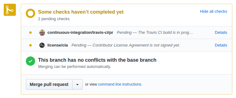 A Travis check in the pull request.