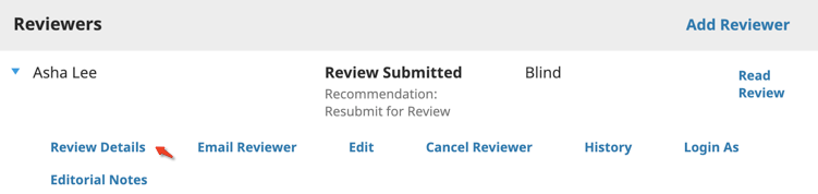 Screencap of the Editor's view, with an arrow pointing to Review Details.