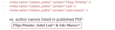 Author names in HTML and on the journal page