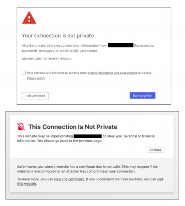 SSL warnings in a web browser