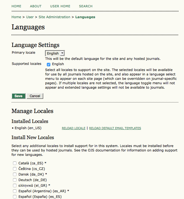 Site Administrator Language Options