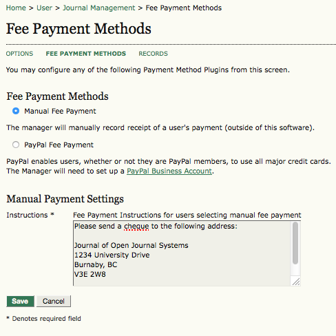 Fee Payment Methods: Manual