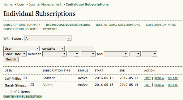 Individual Subscriptions