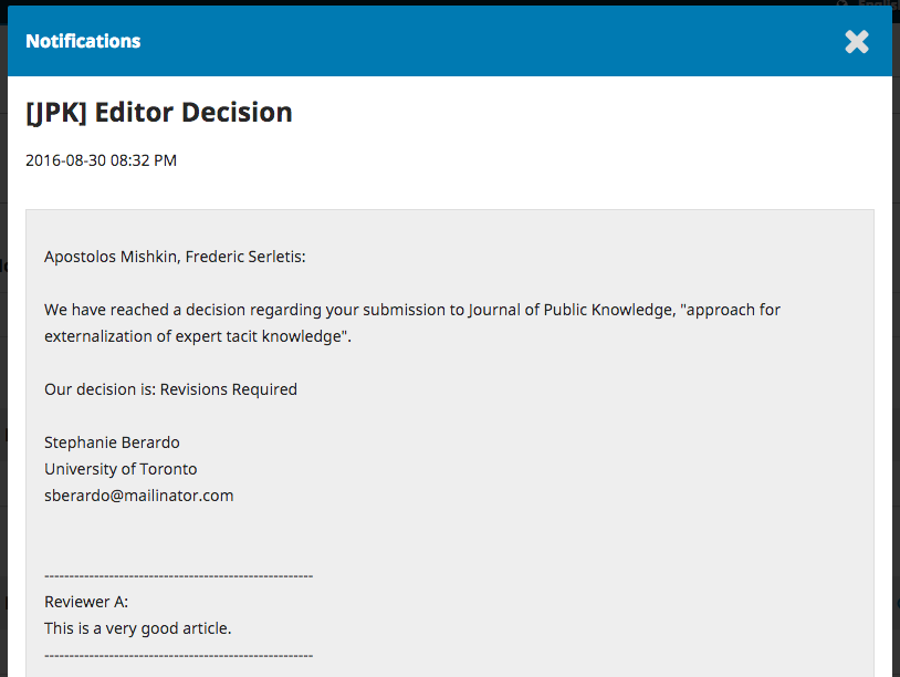 Editor decision notification