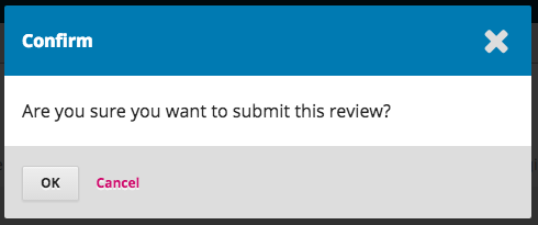 The confirmation screen to submit review