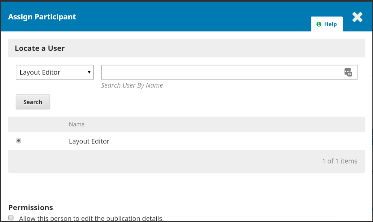 New window to assign participants such as Layout Editor.