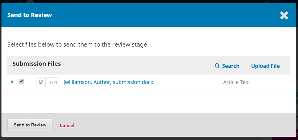 The Send to Review confirmation window.