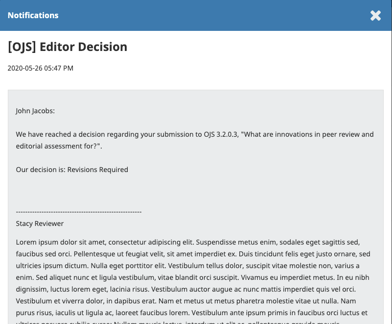 Notificación de decisión del editor