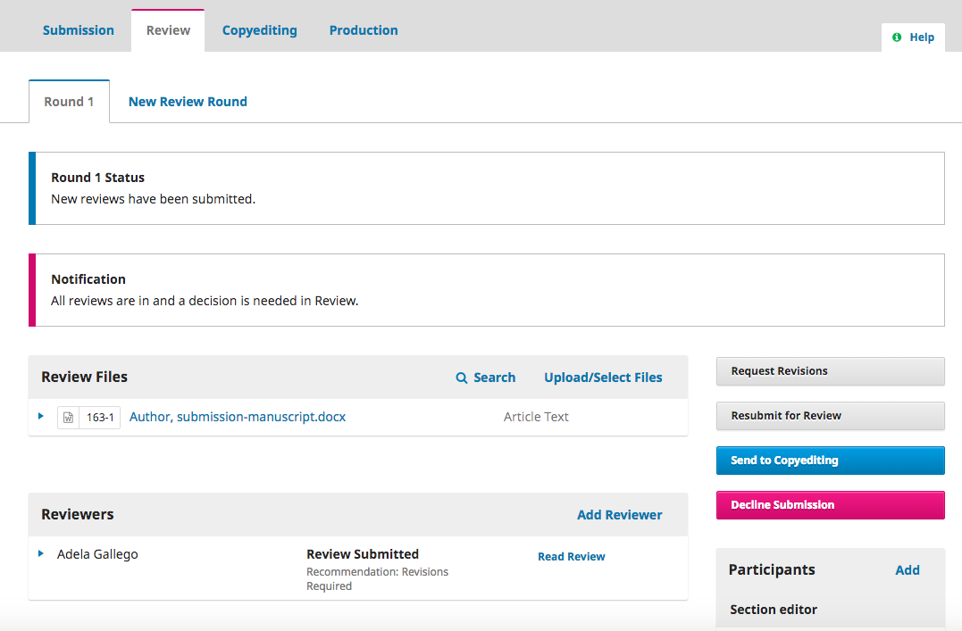 Sample notification of completed reviews in the Section Editor's dashboard.