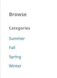 Browse plugin with categories for Summer, Fall, Spring, Winter.