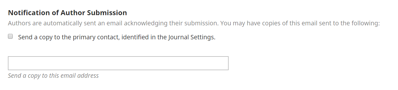 The Notification of Author Submission settings in OJS.