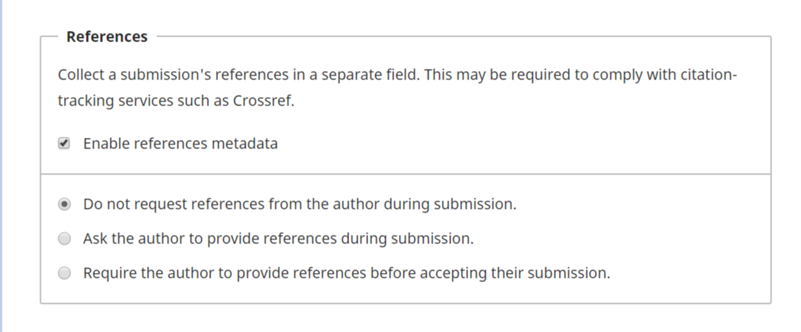 Setting option to Eanble Reference metadata with additional options for authors during the time of submission.