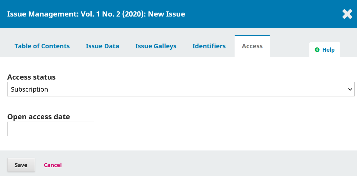 Issue settings access tab showing subscription and open access options.