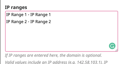 The IP ranges field where IP ranges are entered.