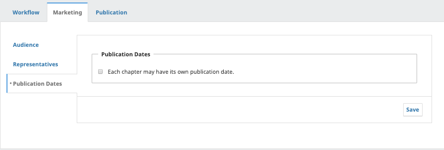 Checkbox for enabling publication dates for individual chapters.