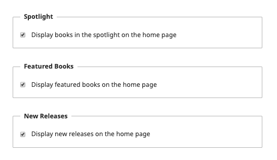 The homepage content display options list in OMP.