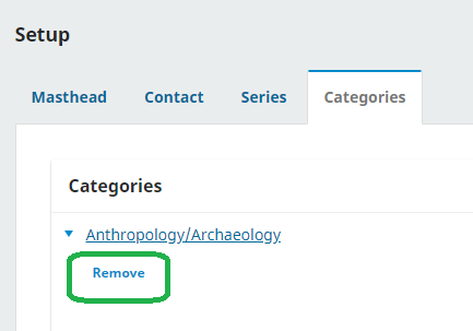 Category edit options with Remove button highlighted.