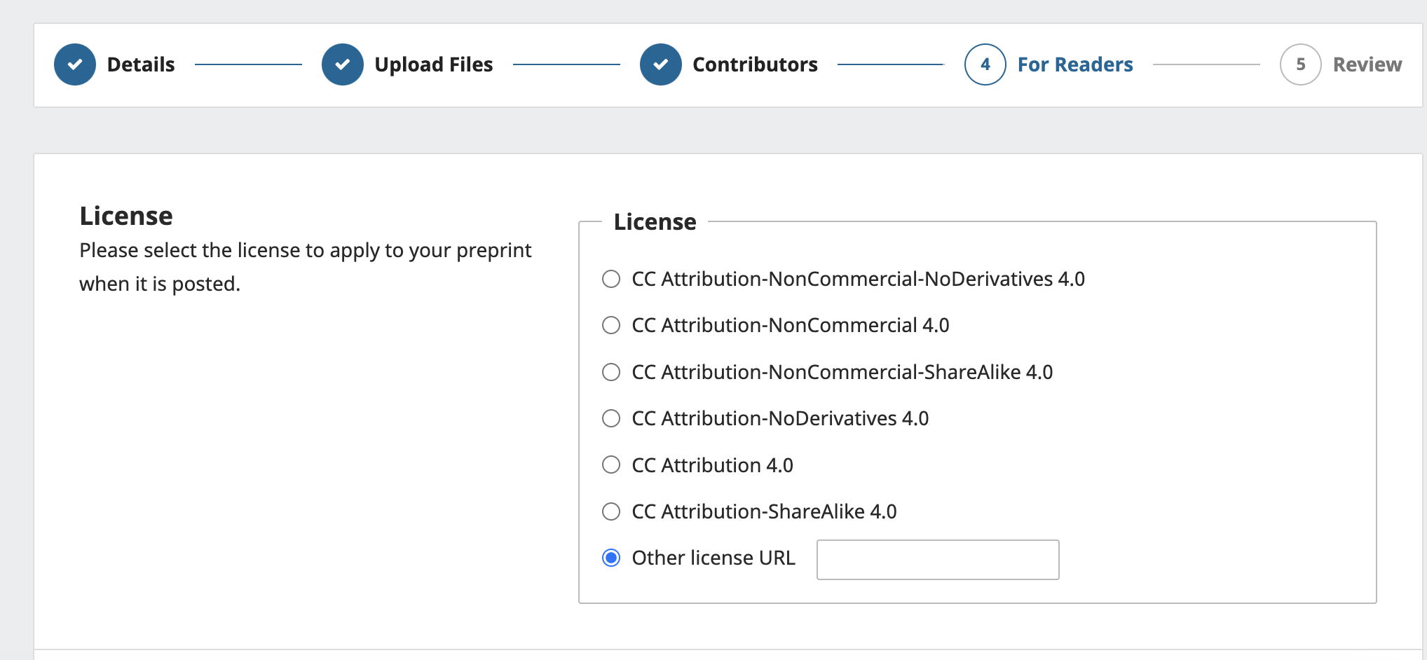 The license selection options in OPS.