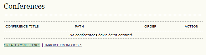 Conferences page with Create Conference option highlighted.