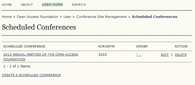 Highlighted User Home tab leading to the Scheduled Conferences page.
