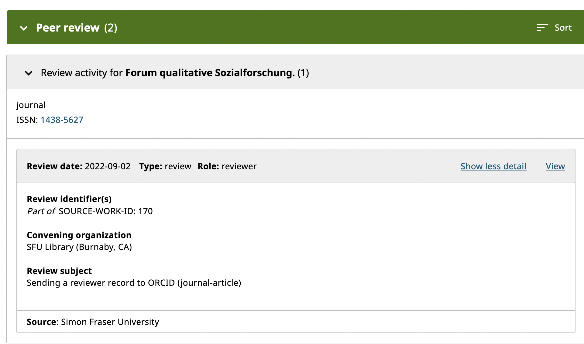 reviewer credit appearing in ORCID.